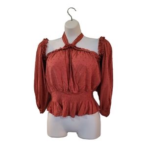 Off the shoulder top, ties around neck